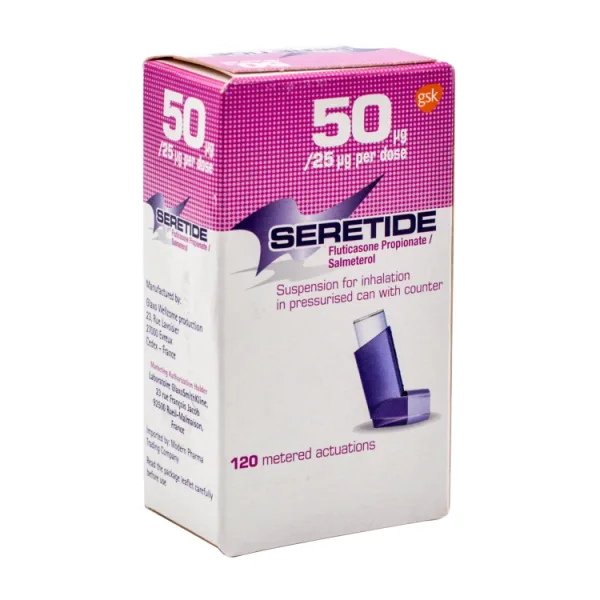Seretide 50mcg Fluticasone Propionate & 25mcg Salmeterol Inhalation معلق (120 Actuations)