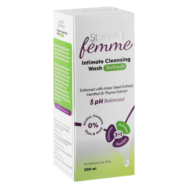 StarVille Femme 3in1 Refreshing مهدئ ومسكن & Cleansing Intimate Wash with Menthol Anise Seed & Thyme Extracts - alcohol free parabens free dyes free