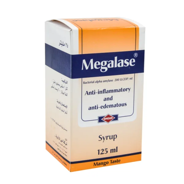 Megalase 200 U.CEIP/مل Bacterial Alpha Amylase Anti-Inflammatory & Anti-Edematous شراب